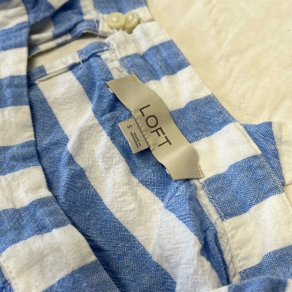 LOFT Striped Linen Babydoll Blouse, Size Small - Picture 5 of 5